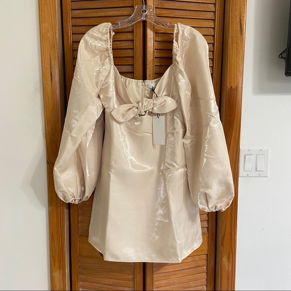 NEW Lulu's Satin Puff Sleeve Tie-Front Mini Dress - Picture 4 of 9